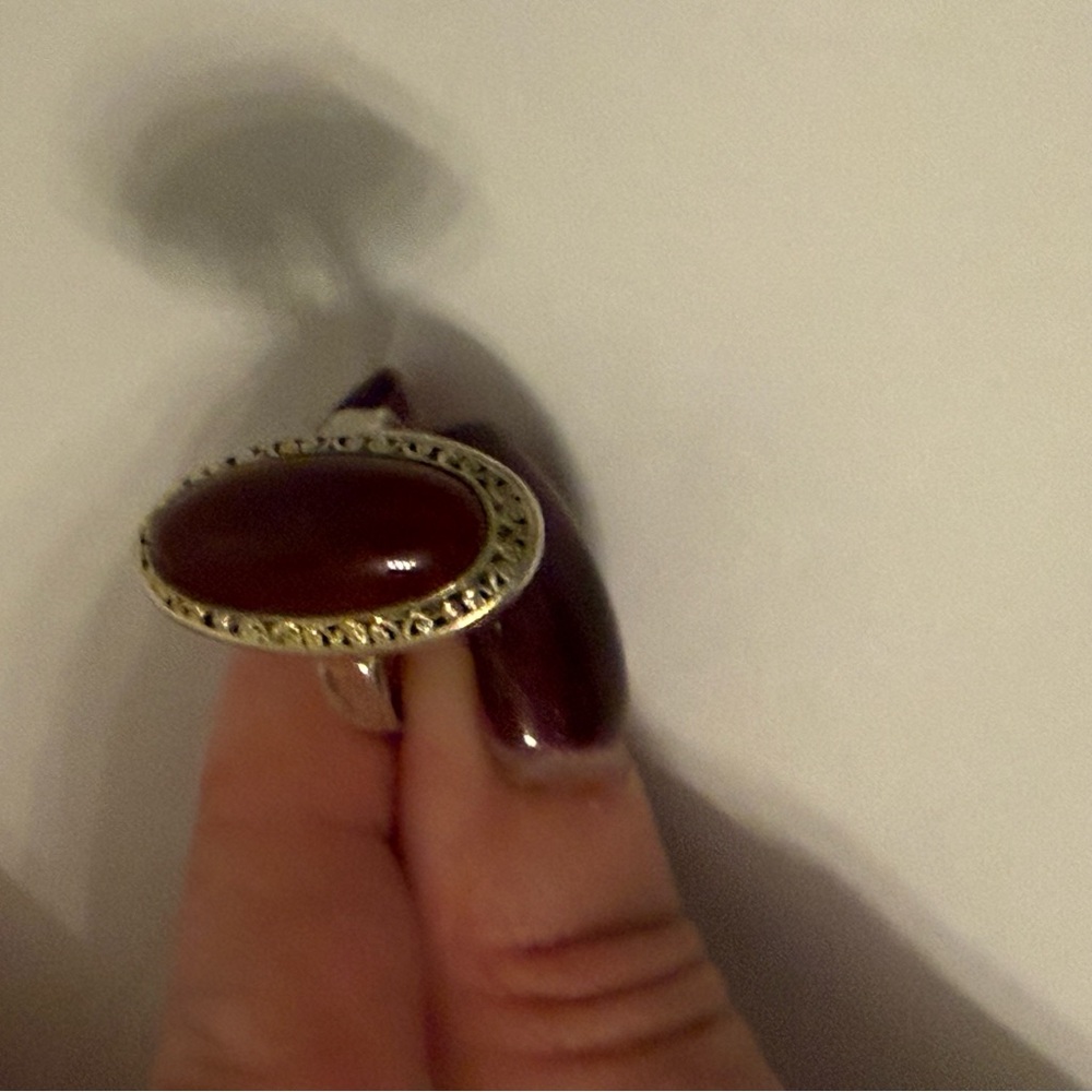 VINTAGE RING STERLING SILVER 925 RED STONE CARNELIAN OVAL SIZE 7 - Picture 4 of 12